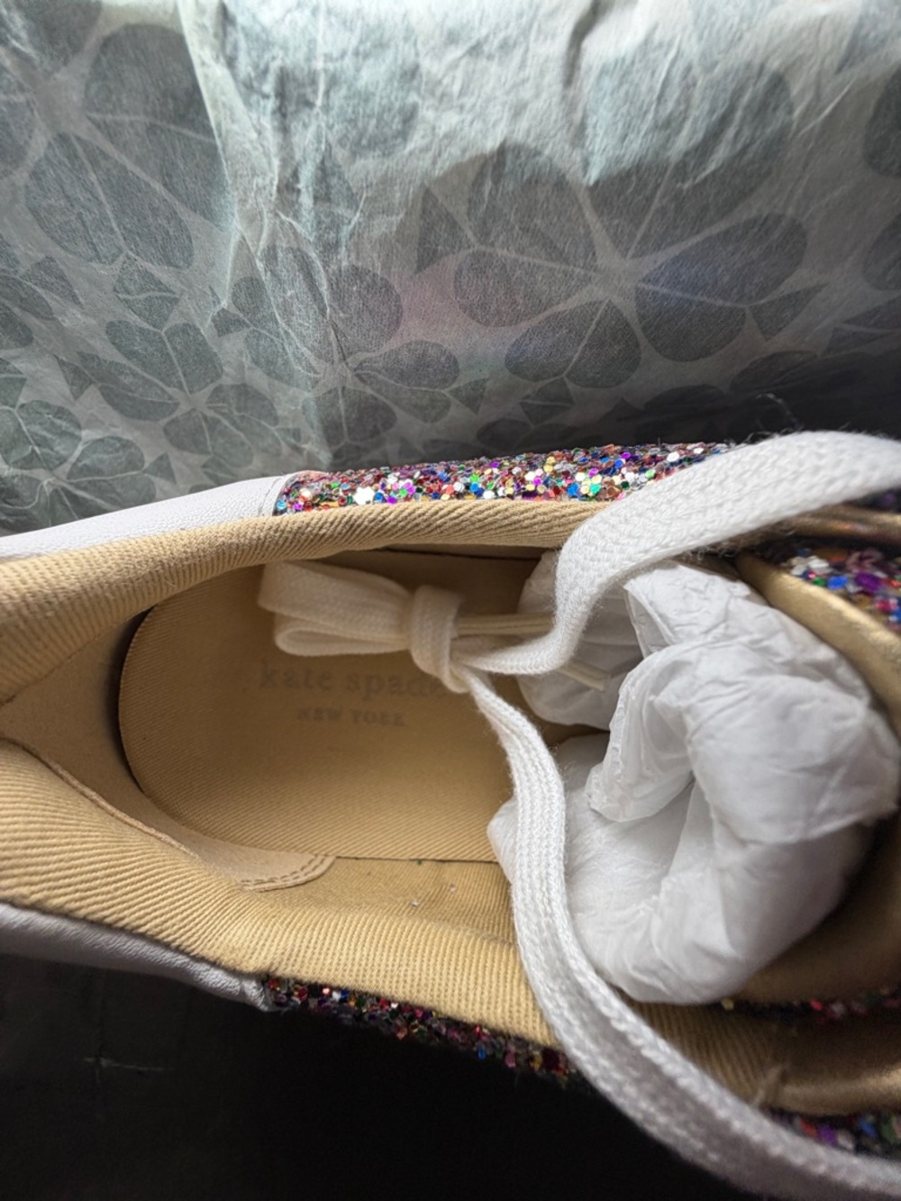 kate spade iridescent glitter low-top lift sneakers - white accents - Picture 4 of 8